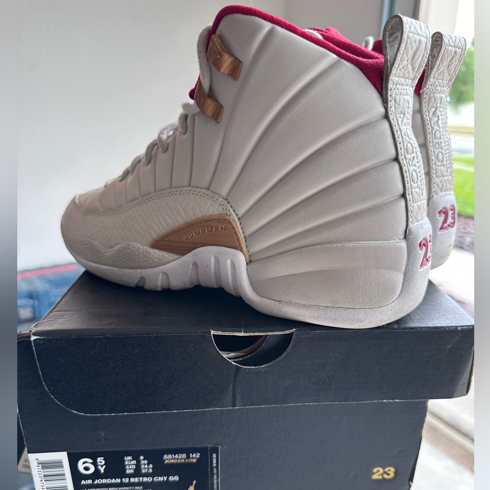 Jordan Kids Sneakers - White and Gold with Red Accents